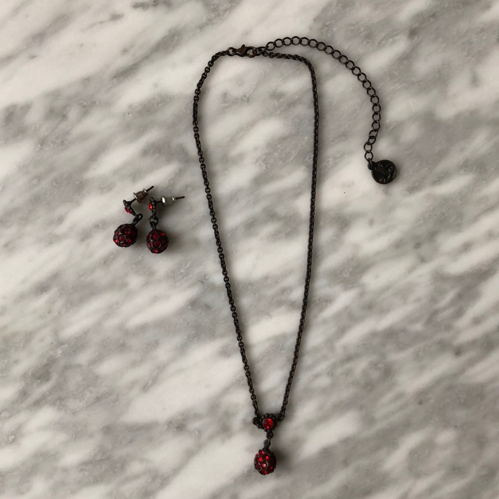 Red rhinestone Necklace and earring set